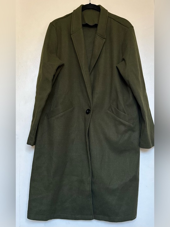 Jackets & Blazers - Olive Green Long Women's Coat - Single Button Overcoat